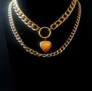 HEART PENDANT CHUNKY CHAIN FASHION NECKLACE